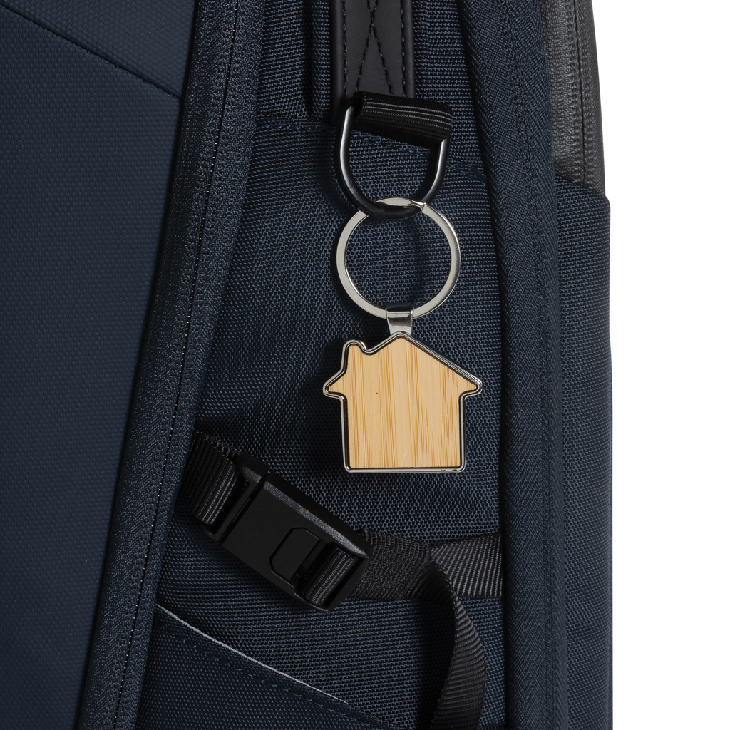 Llavero forma casa aleación de zinc reciclado RCS con bambú - Llaveros, pins y chapas - Regalo Promocional Personalizado - imagen 4