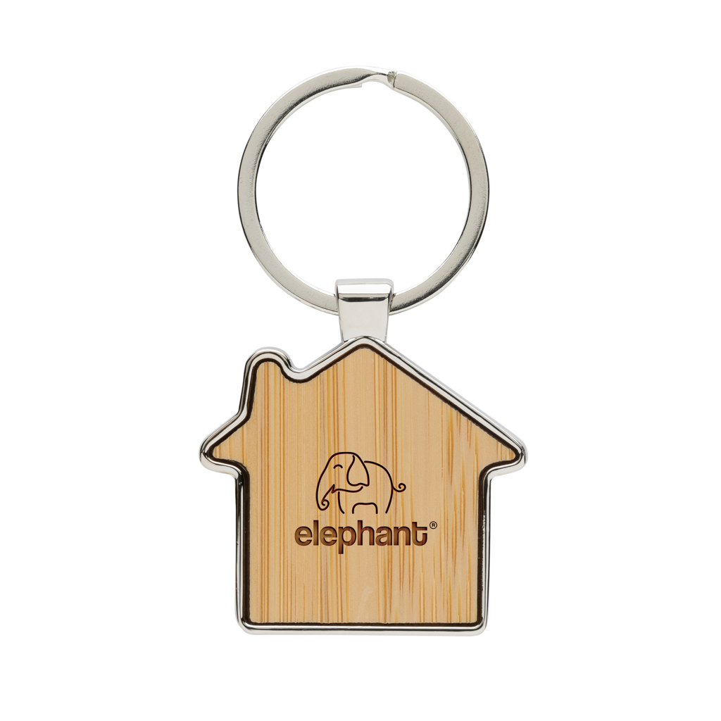 Llavero forma casa aleación de zinc reciclado RCS con bambú - Llaveros, pins y chapas - Regalo Promocional Personalizado - imagen 6