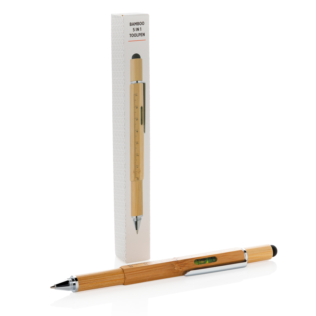 Bolígrafo multifunción personalizado de bambú 5 en 1 con regla - Multiherramientas - Regalo Promocional Personalizado - imagen 4