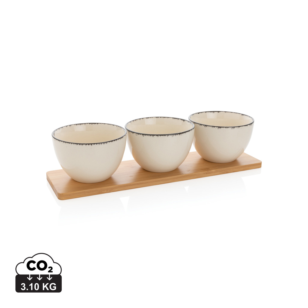 Set de cuencos Ukiyo de 3 piezas con bandeja de bambú