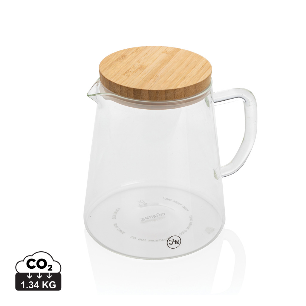 Jarra de vidrio borosilicato Ukiyo con tapa de bambú 1.2L