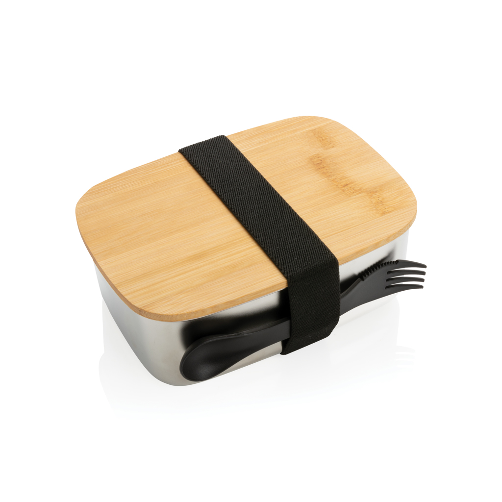 Fiambrera personalizada de acero inoxidable con tapa de bambú y cubiertos - Hogar - Regalo Promocional Personalizado - vista alternativa