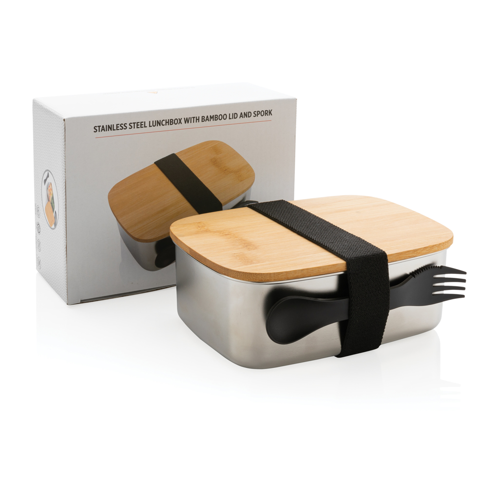 Fiambrera personalizada de acero inoxidable con tapa de bambú y cubiertos - Hogar - Regalo Promocional Personalizado - imagen 4