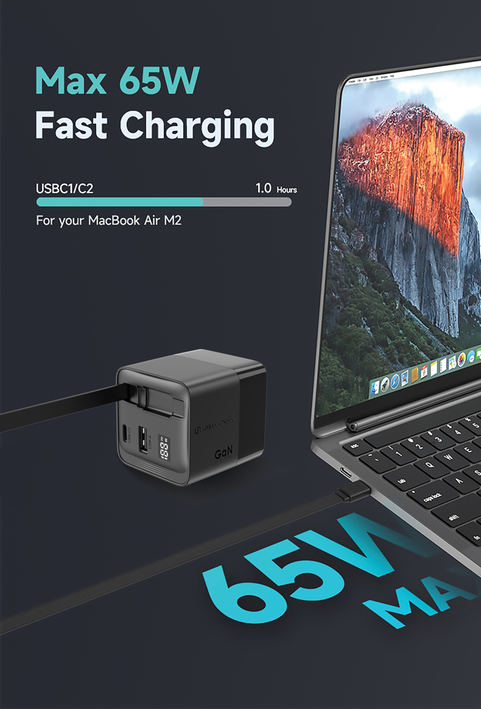 Cargador GaN Mendocino con cable retráctil Urban Vitamin 65W - Tecnología - Regalo Promocional Personalizado - imagen 7