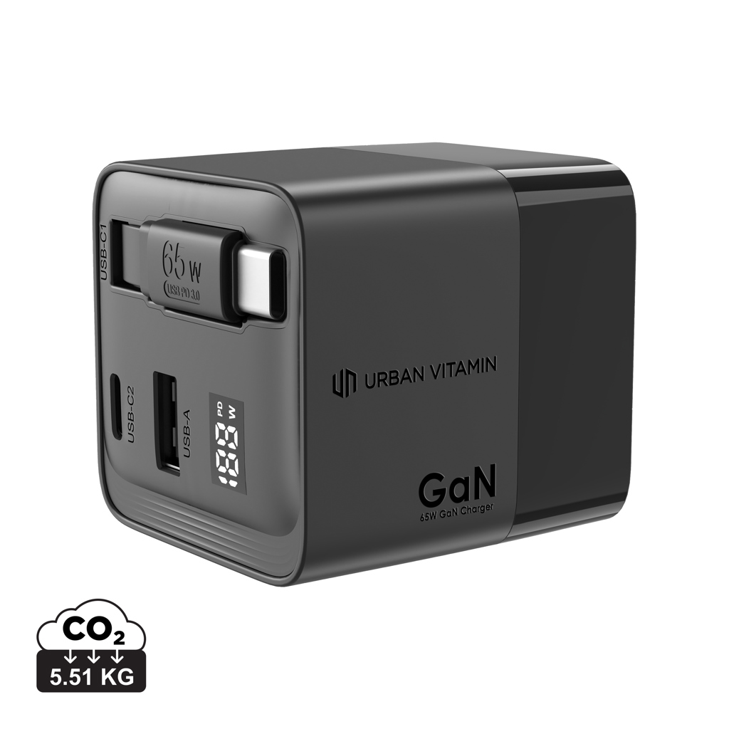Cargador GaN Mendocino con cable retráctil Urban Vitamin 65W - Tecnología - Regalo Promocional Personalizado