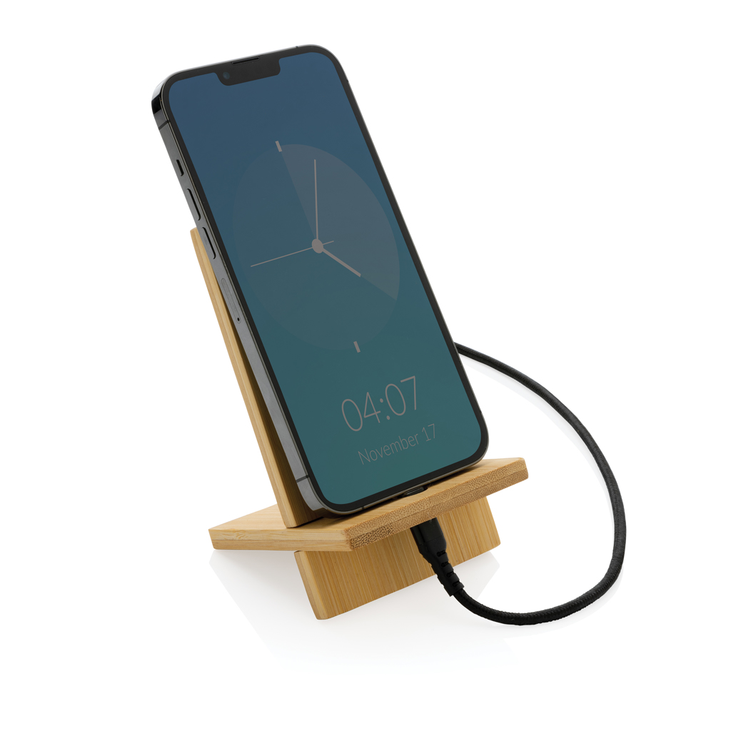 Soporte para teléfono de bambú en caja kraft - Tecnología - Regalo Promocional Personalizado - imagen 3