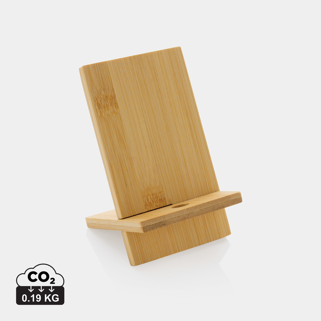 Soporte para teléfono de bambú en caja kraft - Tecnología - Regalo Promocional Personalizado