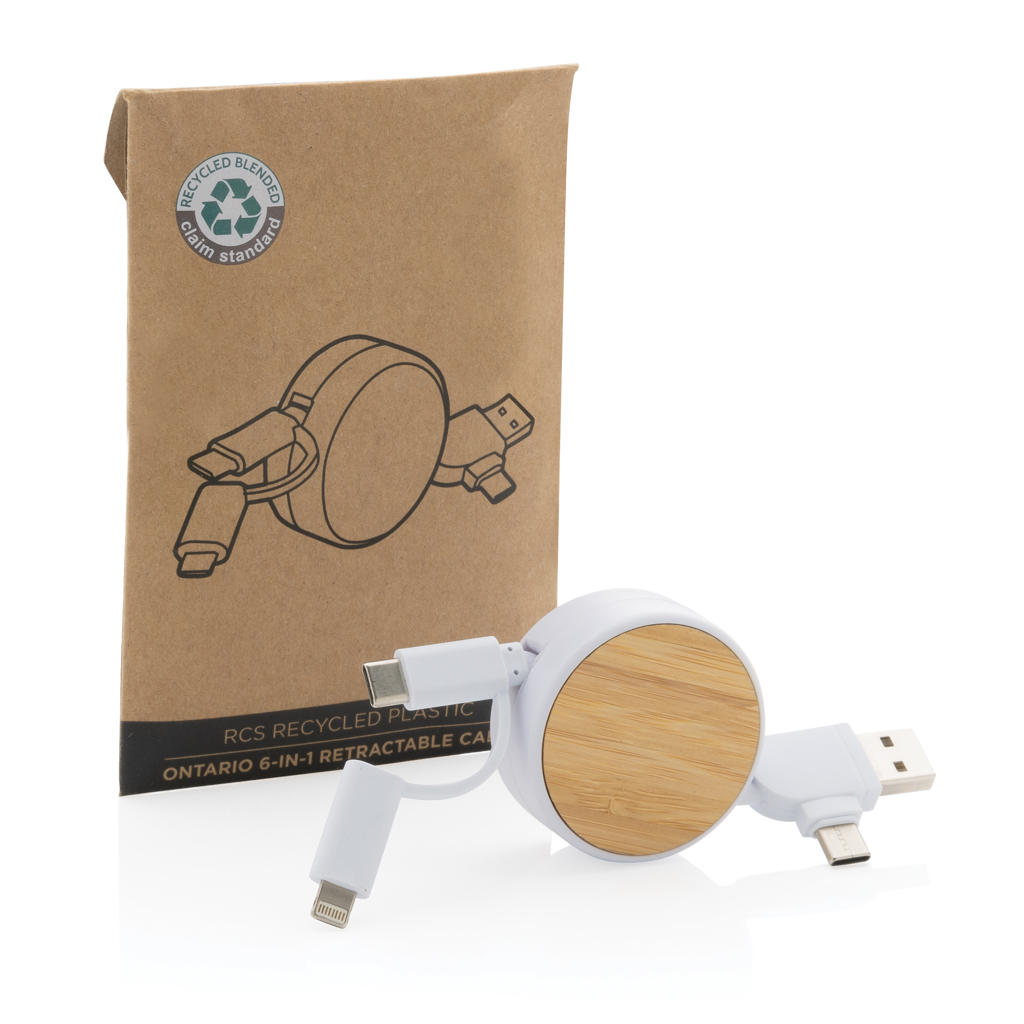 Cable retractil personalizado Ontario 6 en 1 de plástico reciclado RCS - Tecnología - Regalo Promocional Personalizado - imagen 3
