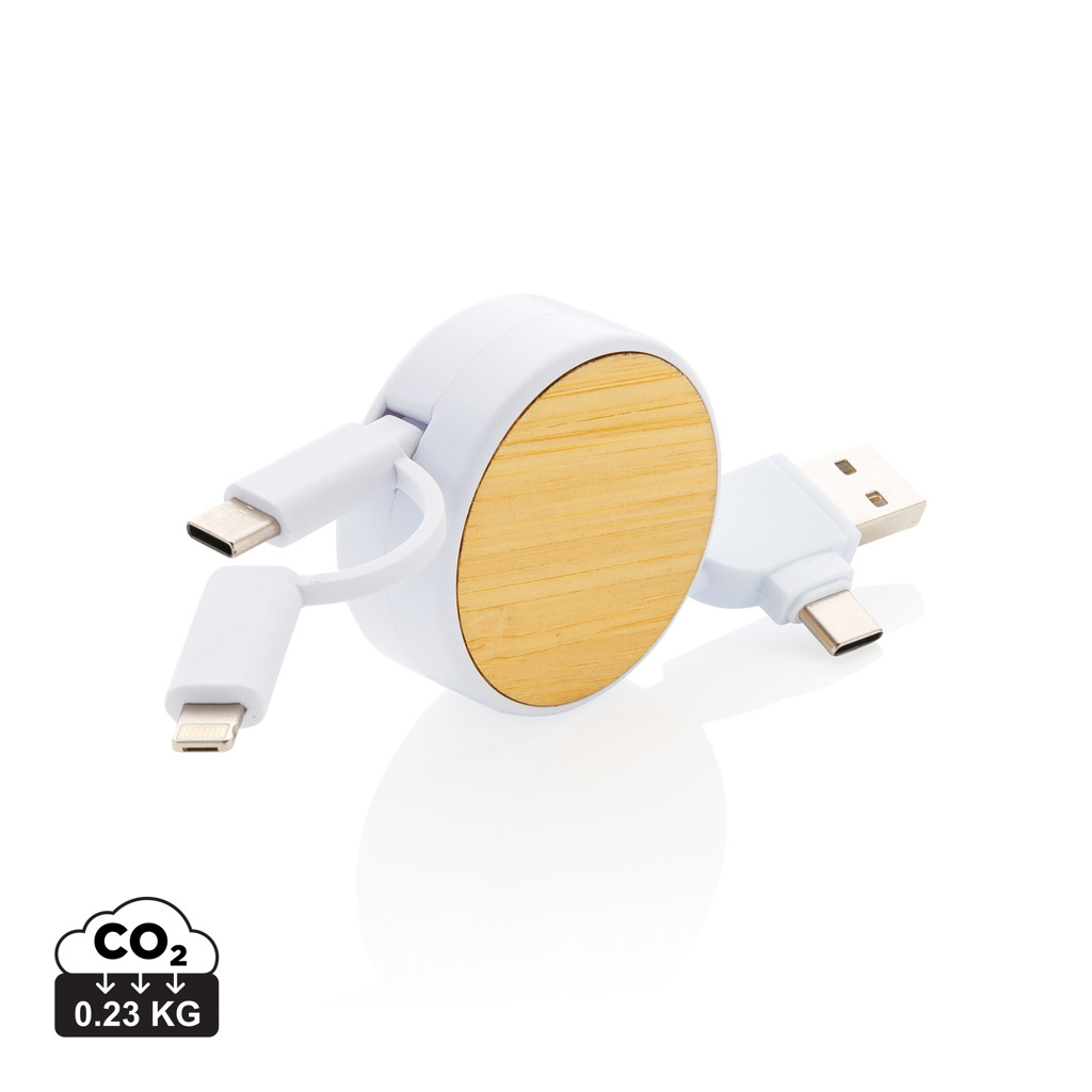 Cable retractil personalizado Ontario 6 en 1 de plástico reciclado RCS - Tecnología - Regalo Promocional Personalizado