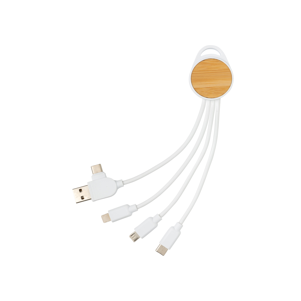 Cable personalizado redondo Ontario 6 en 1 de plástico reciclado RCS - Tecnología - Regalo Promocional Personalizado - vista alternativa