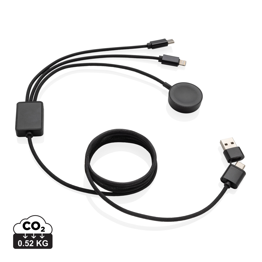 Cable de carga personalizado Terra RCS rPET 6 en 1 con cargador de reloj - Tecnología - Regalo Promocional Personalizado