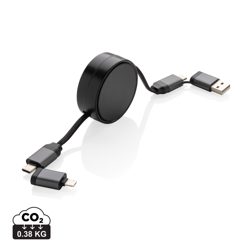 Cable retractil personalizado Terra RCS 6 en 1 de aluminio reciclado - Tecnología - Regalo Promocional Personalizado