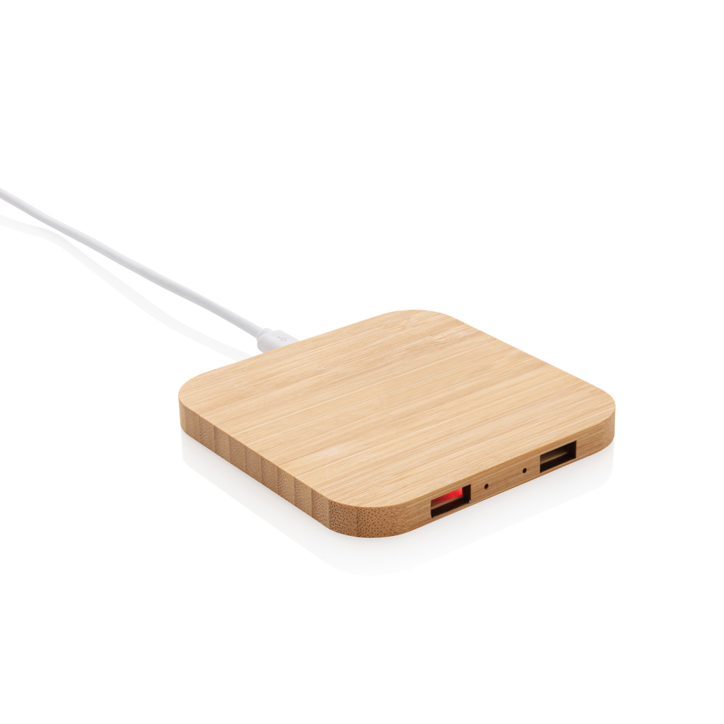 Cargador inalámbrico 5W de bambú con USB - Tecnología - Regalo Promocional Personalizado - vista alternativa