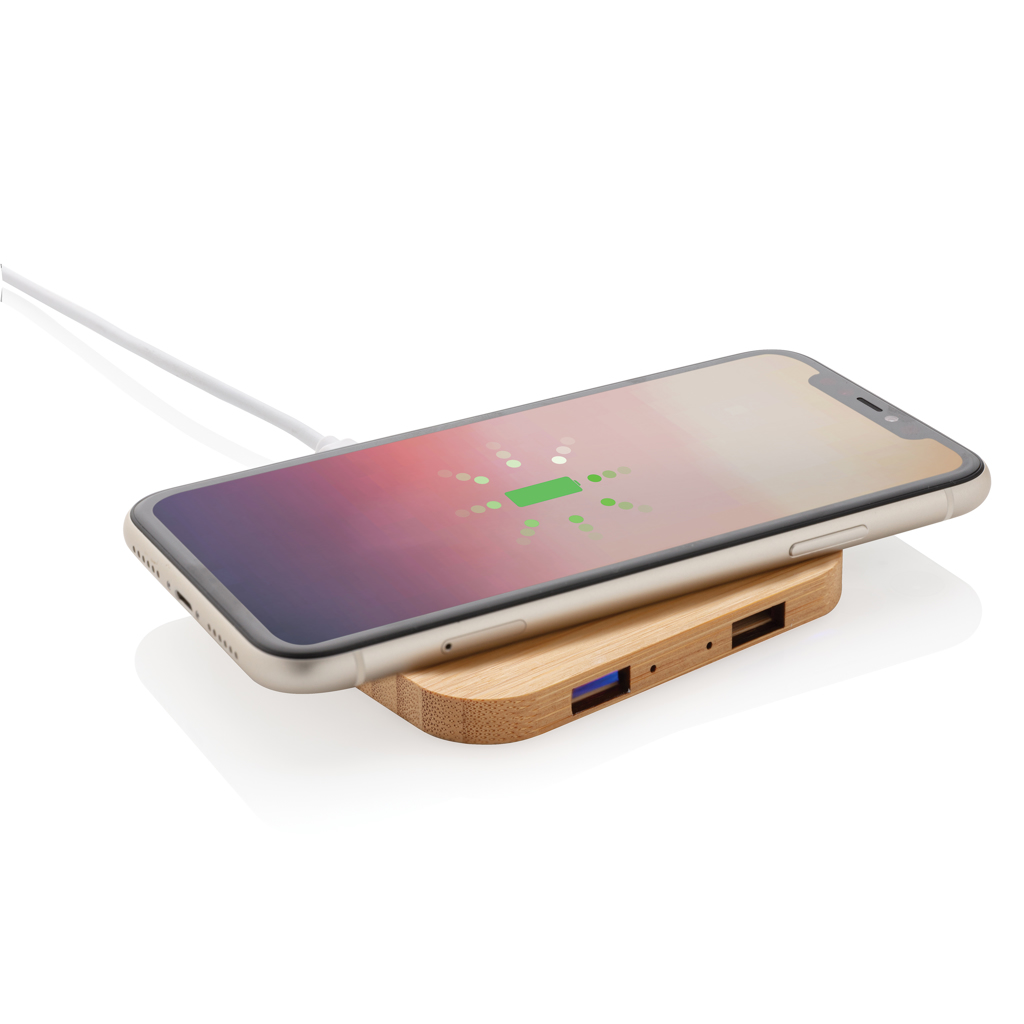 Cargador inalámbrico 5W de bambú con USB - Tecnología - Regalo Promocional Personalizado - imagen 3