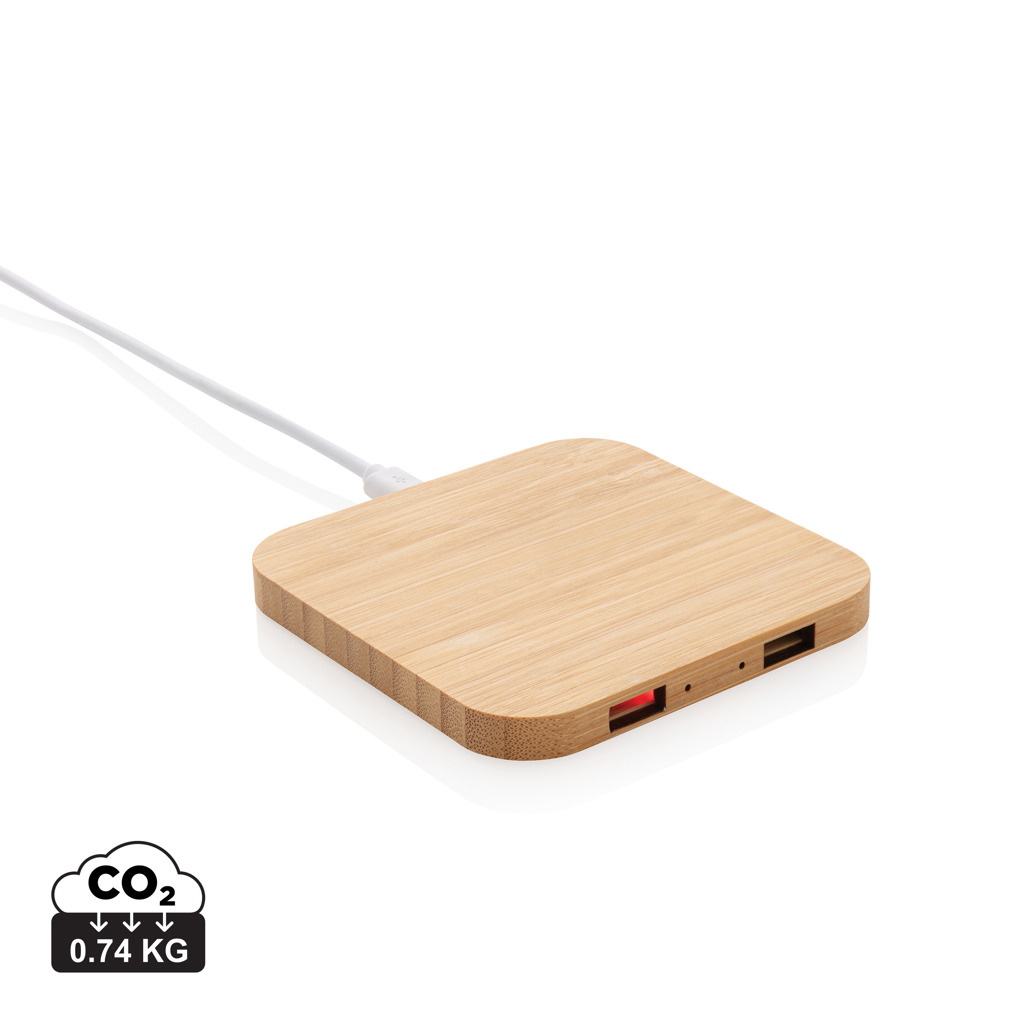 Cargador inalámbrico 5W de bambú con USB - Tecnología - Regalo Promocional Personalizado