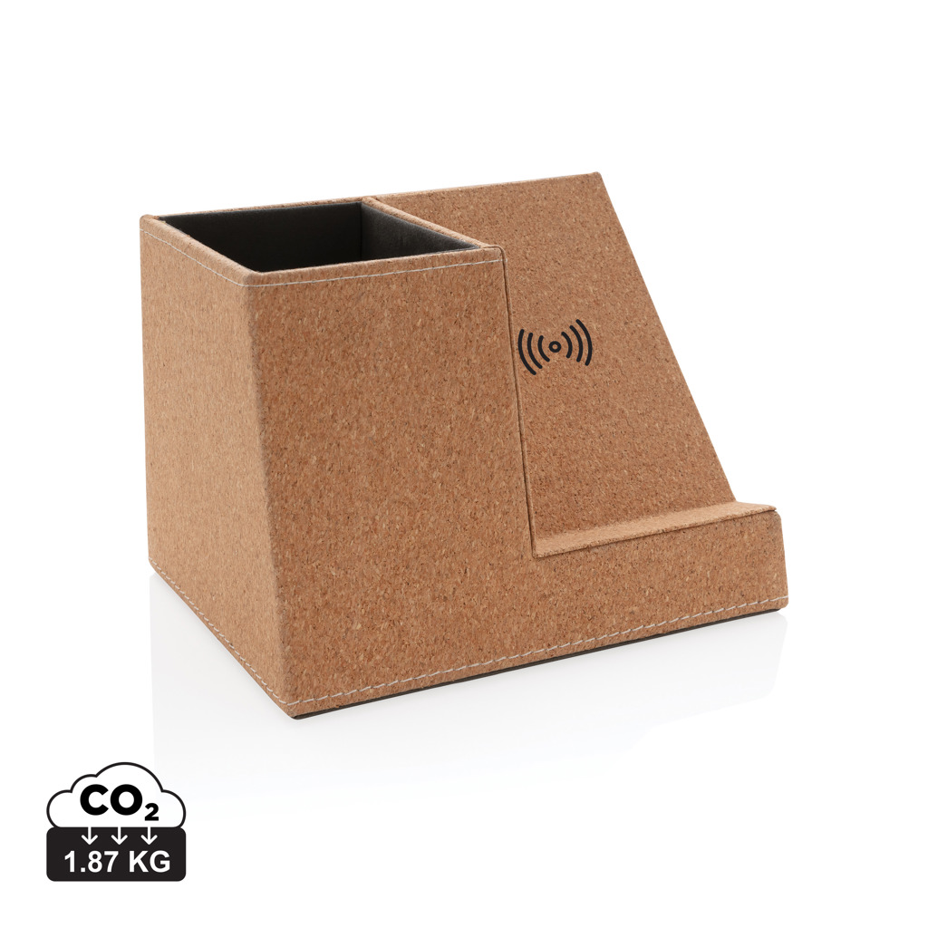 Portalápices de corcho y cargador inalámbrico 5W - Tecnología - Regalo Promocional Personalizado