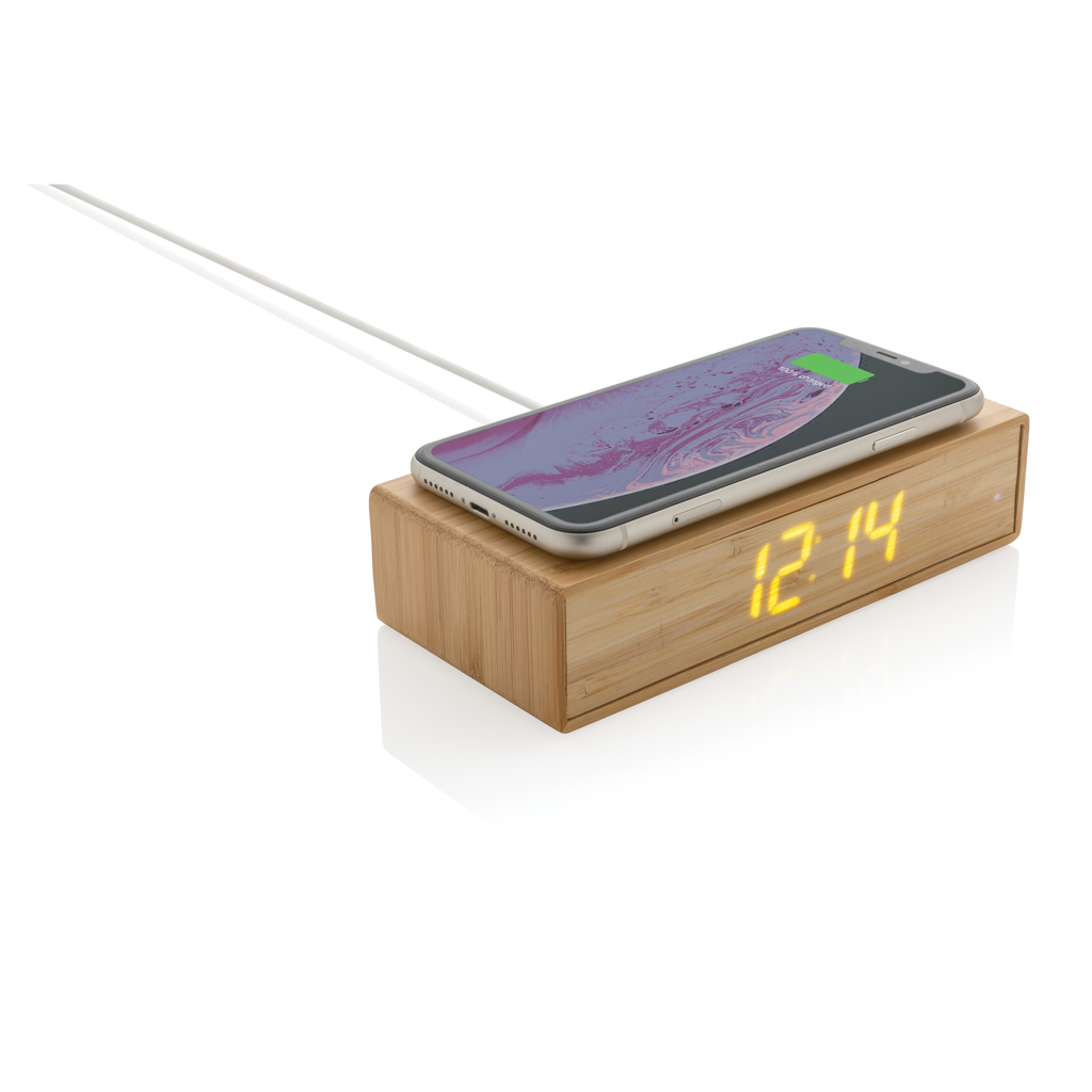 Despertador con cargador inalámbrico personalizado de bambú de 5W - Tecnología - Regalo Promocional Personalizado - imagen 3