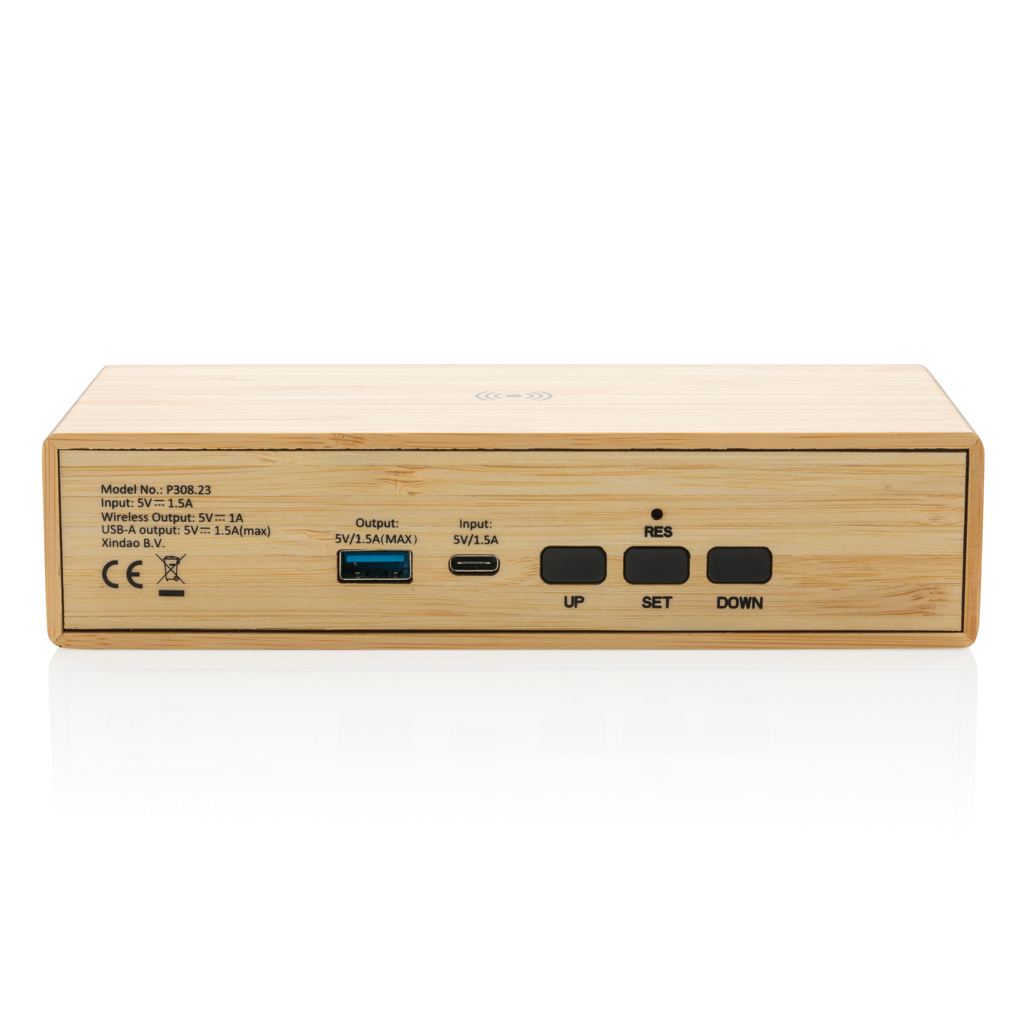 Despertador con cargador inalámbrico personalizado de bambú de 5W - Tecnología - Regalo Promocional Personalizado - imagen 5
