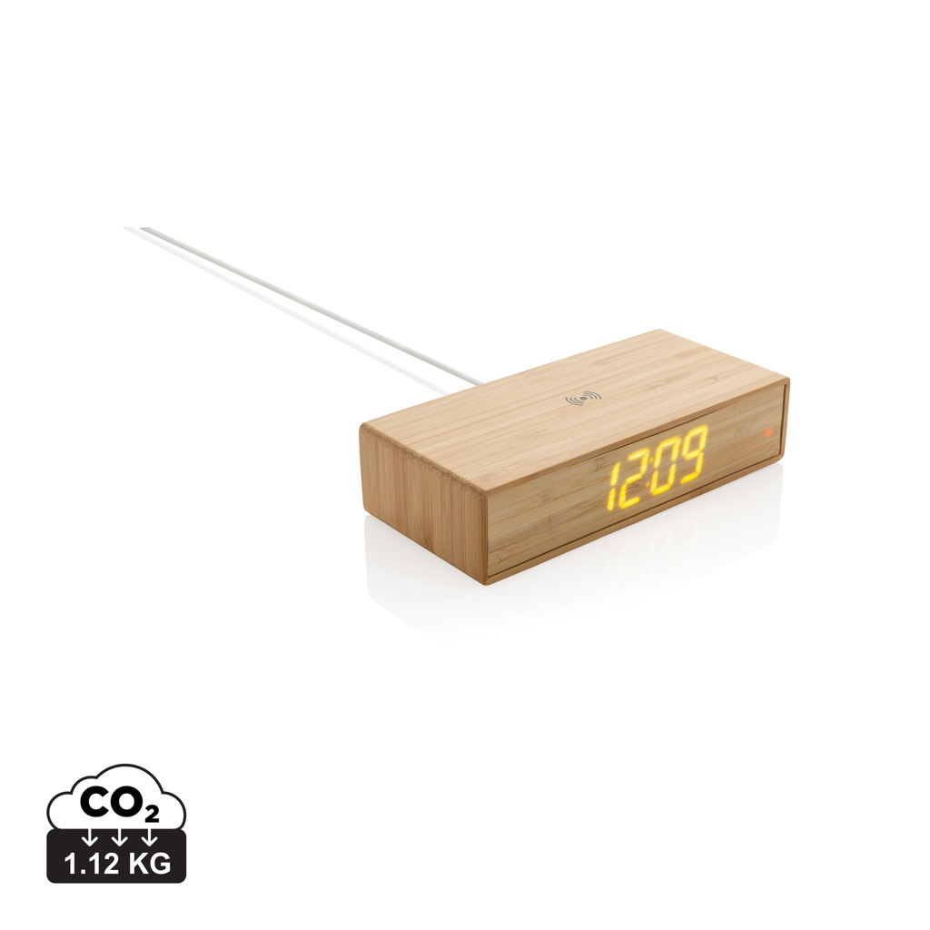 Despertador con cargador inalámbrico personalizado de bambú de 5W - Tecnología - Regalo Promocional Personalizado
