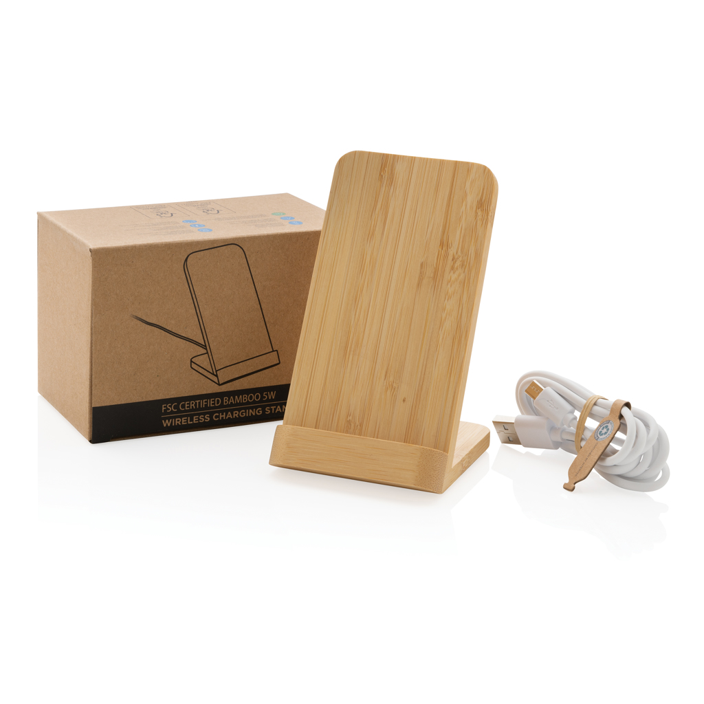 Soporte de carga inalámbric personalizado  de bambú de 5W - Tecnología - Regalo Promocional Personalizado - imagen 4