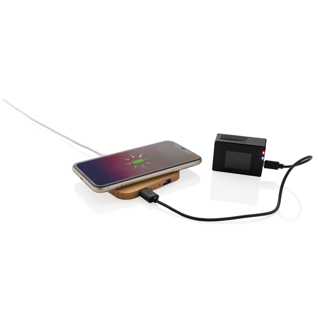 Cargador inalámbrico bambú 10W con USB - Tecnología - Regalo Promocional Personalizado - imagen 3