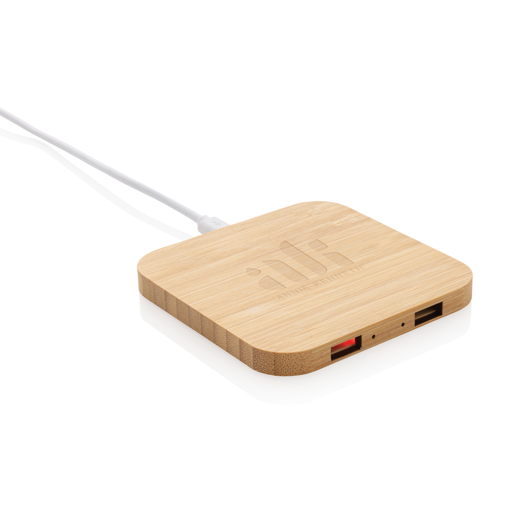 Cargador inalámbrico bambú 10W con USB - Tecnología - Regalo Promocional Personalizado - imagen 5