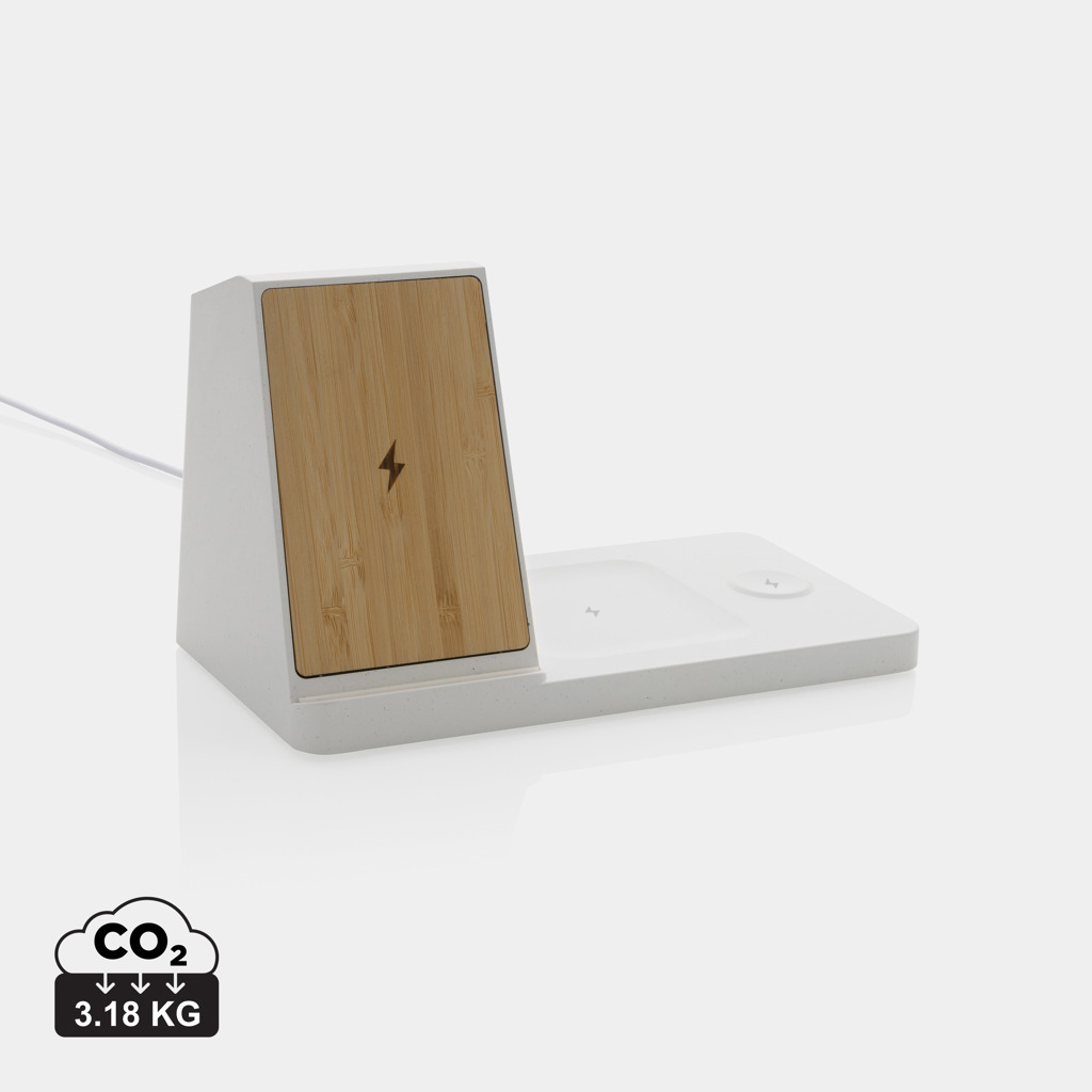 Cargador Ontario RCS plástico reciclado/bambú 15W 3 en 1 - Tecnología - Regalo Promocional Personalizado
