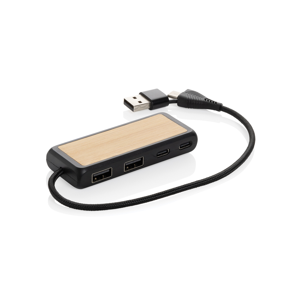 Hub personalizado USB Link RCS doble entrada de bambú y plástico reciclado - Tecnología - Regalo Promocional Personalizado - imagen 2
