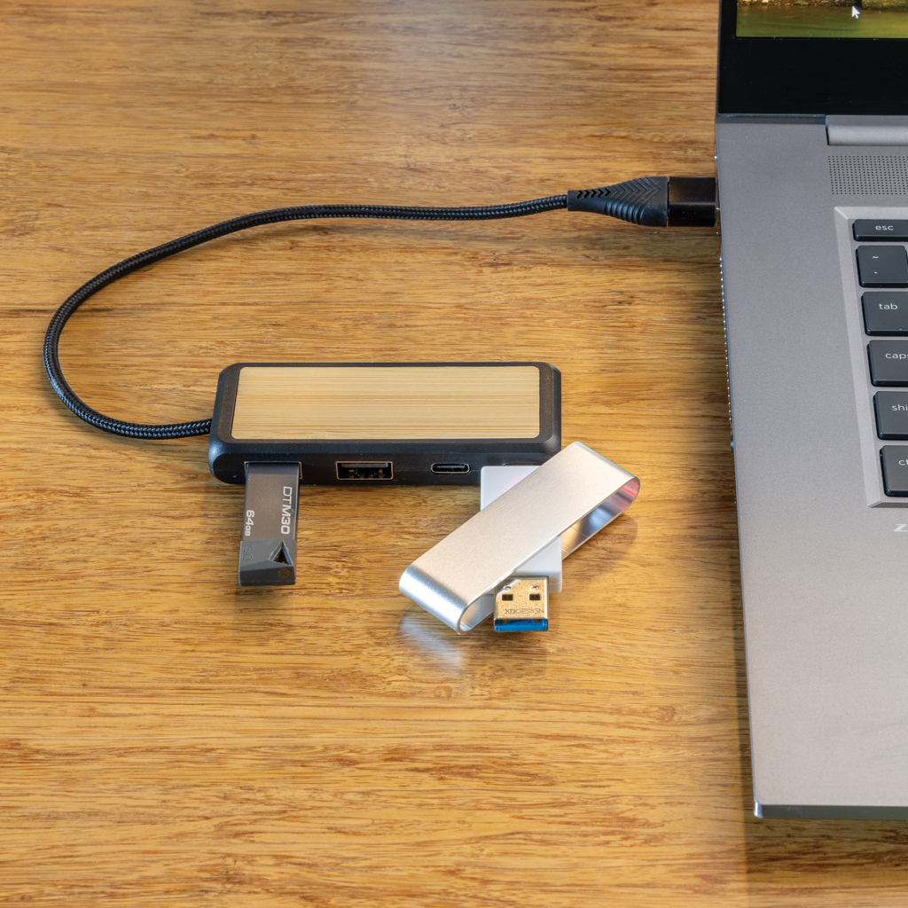 Hub personalizado USB Link RCS doble entrada de bambú y plástico reciclado - Tecnología - Regalo Promocional Personalizado - imagen 3