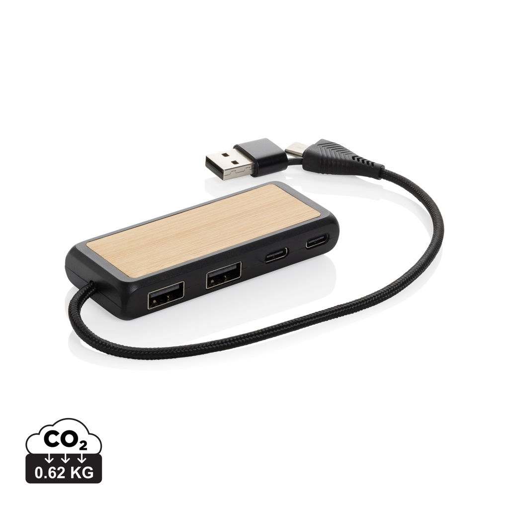 Hub personalizado USB Link RCS doble entrada de bambú y plástico reciclado - Tecnología - Regalo Promocional Personalizado