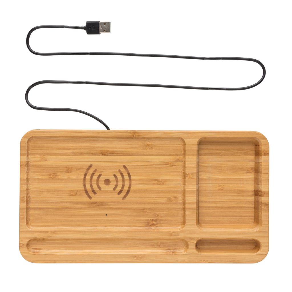 Organizador escritorio inalámbrico 5W de bambú - Tecnología - Regalo Promocional Personalizado - imagen 3