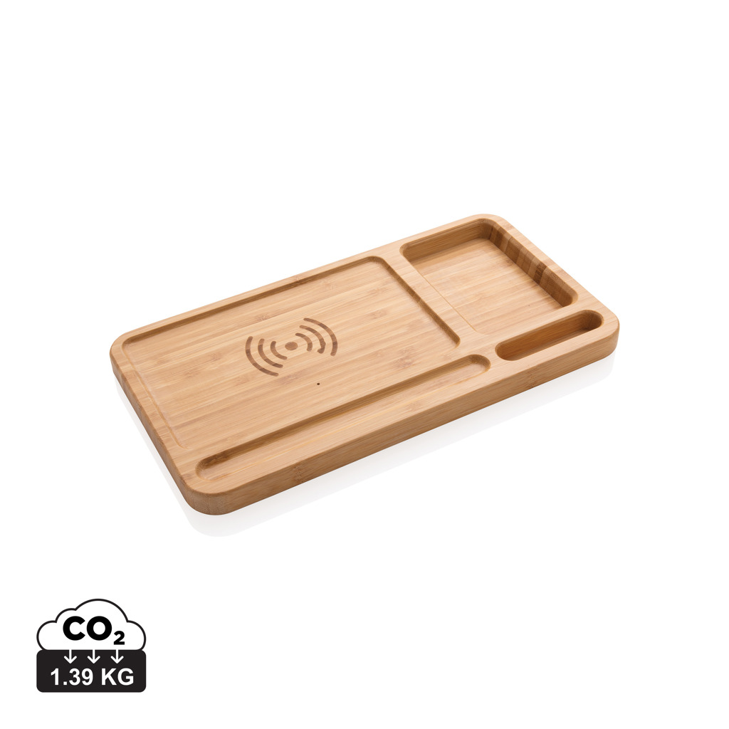 Organizador escritorio inalámbrico 5W de bambú - Tecnología - Regalo Promocional Personalizado