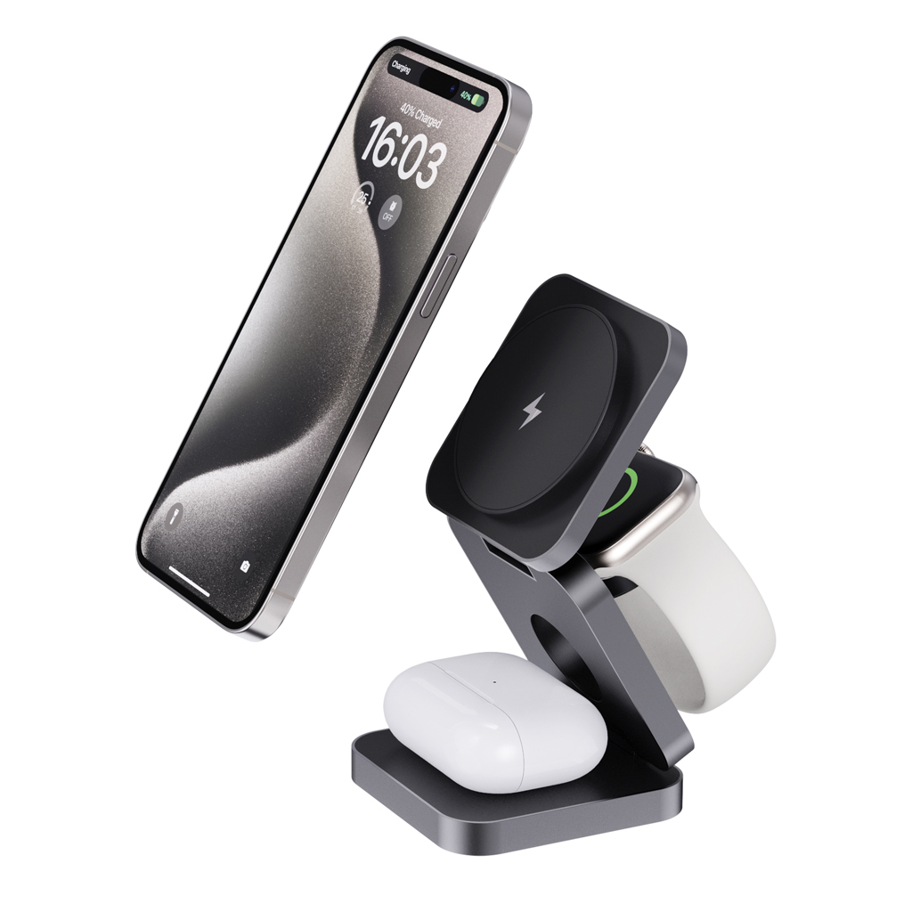 Cargador plegable Terra RCS aluminio reciclado 3 en 1 - Tecnología - Regalo Promocional Personalizado - vista alternativa