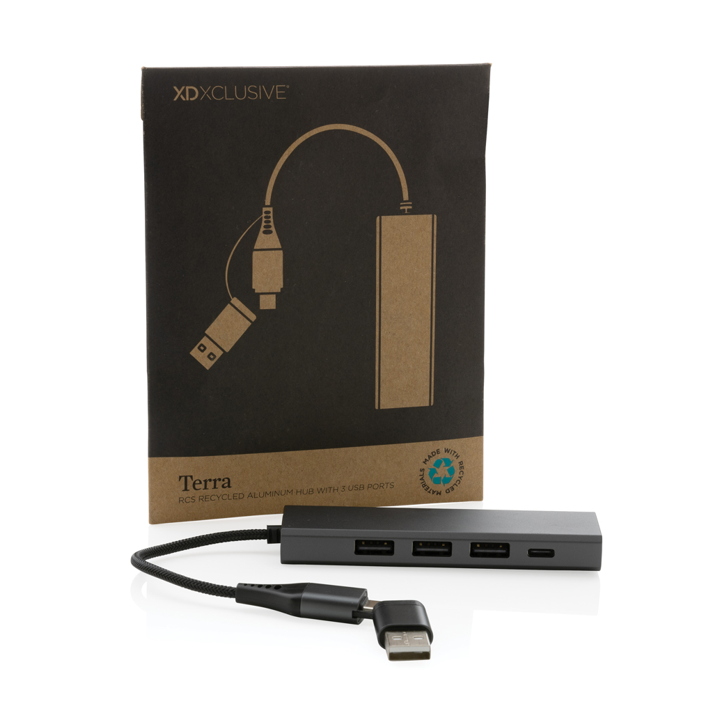 Hub Terra de aluminio reciclado  RCS con 3 puertos USB - Tecnología - Regalo Promocional Personalizado - imagen 4
