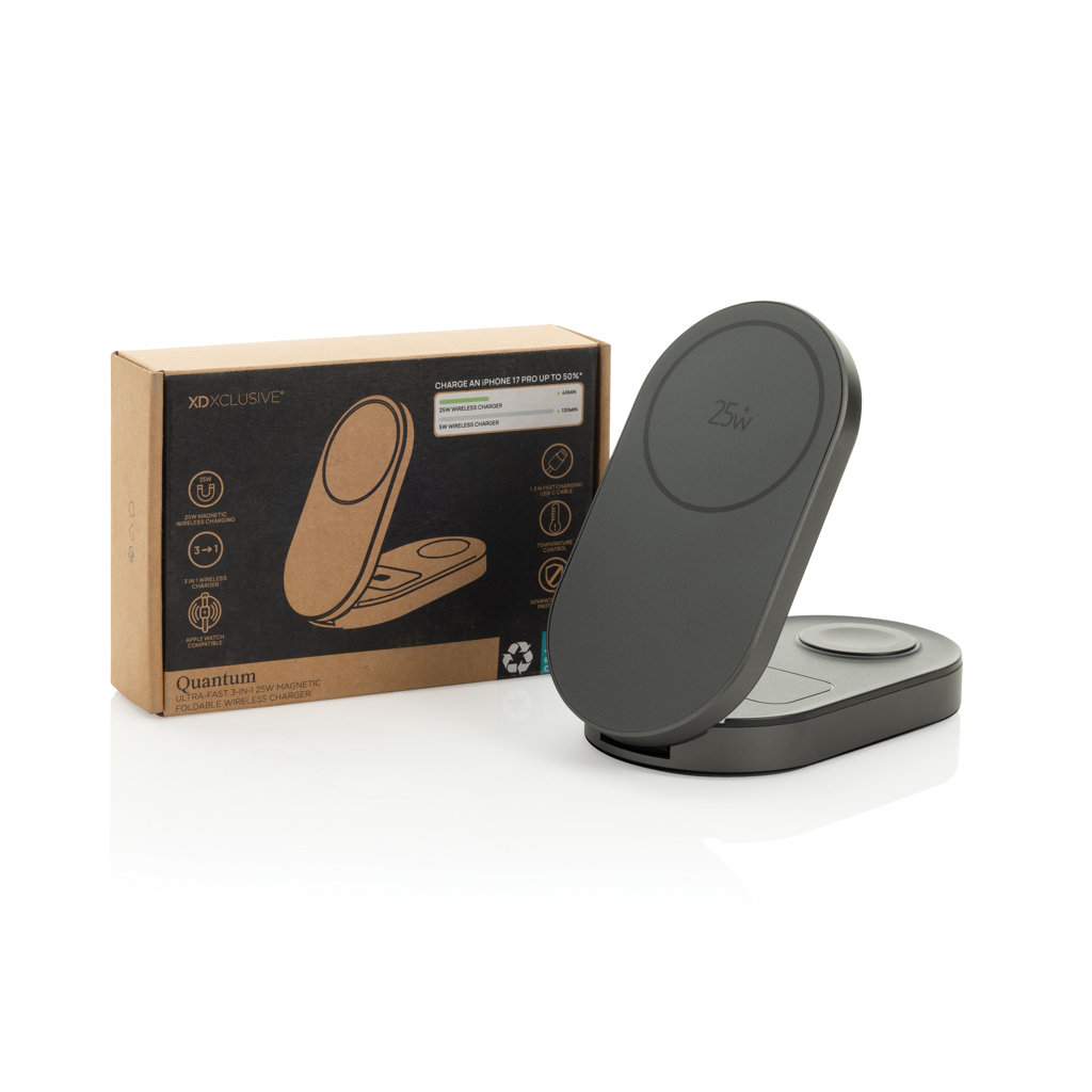 Cargador inalámbrico plegable Quantum ultrarrápido 3 en 1 - Tecnología - Regalo Promocional Personalizado - imagen 3