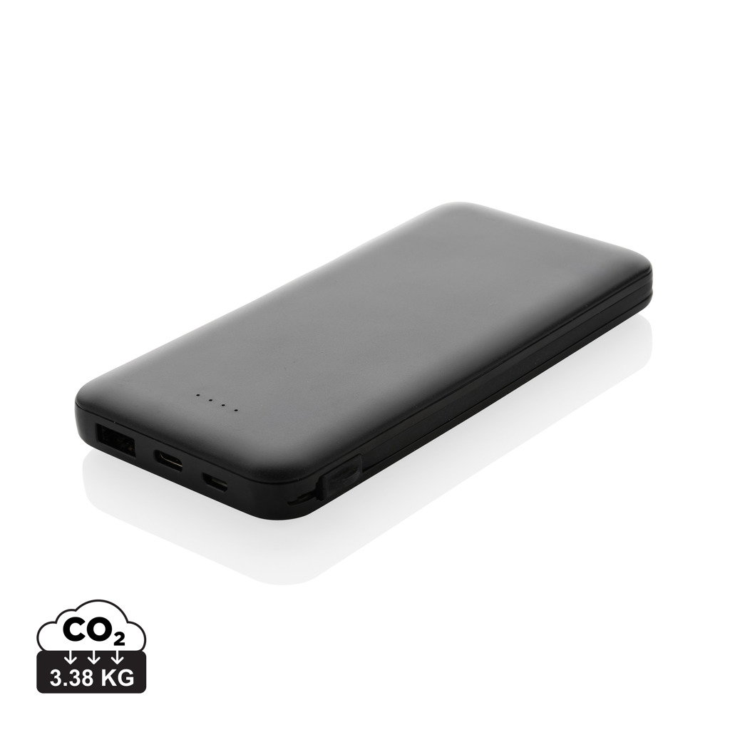 Powerbank personalizada RCS de plástico reciclado de 10.000 mAh con cable integrado - Tecnología - Regalo Promocional Personalizado