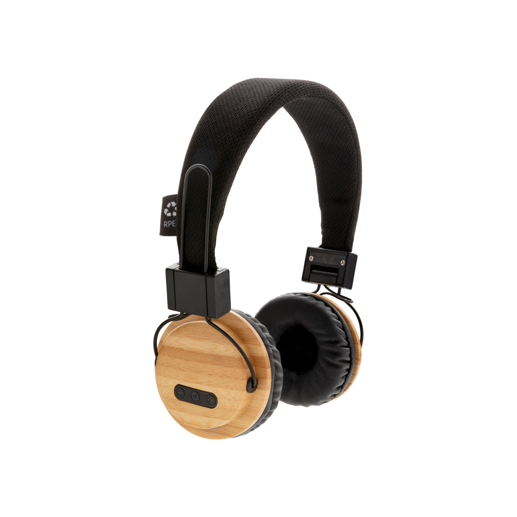 Auriculares inalámbricos personalizados de bambú y poliéster plegables - Tecnología - Regalo Promocional Personalizado - vista alternativa