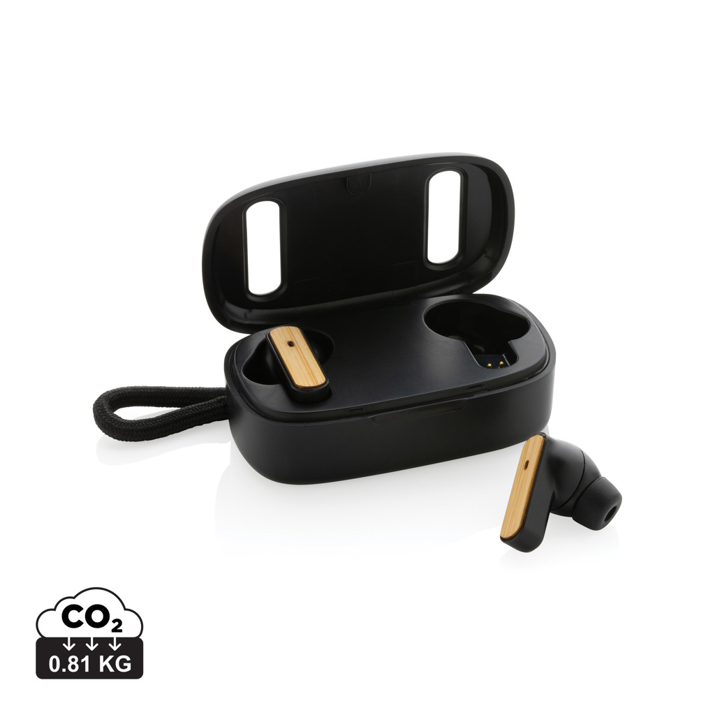 Auriculares personalizados TWS de bambú FSC y plástico reciclado RCS - Tecnología - Regalo Promocional Personalizado
