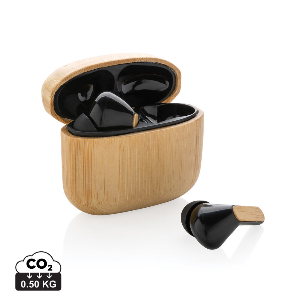 Auriculares personalizados TWS de bambú FSC y plástico reciclado RCS - Tecnología - Regalo Promocional Personalizado