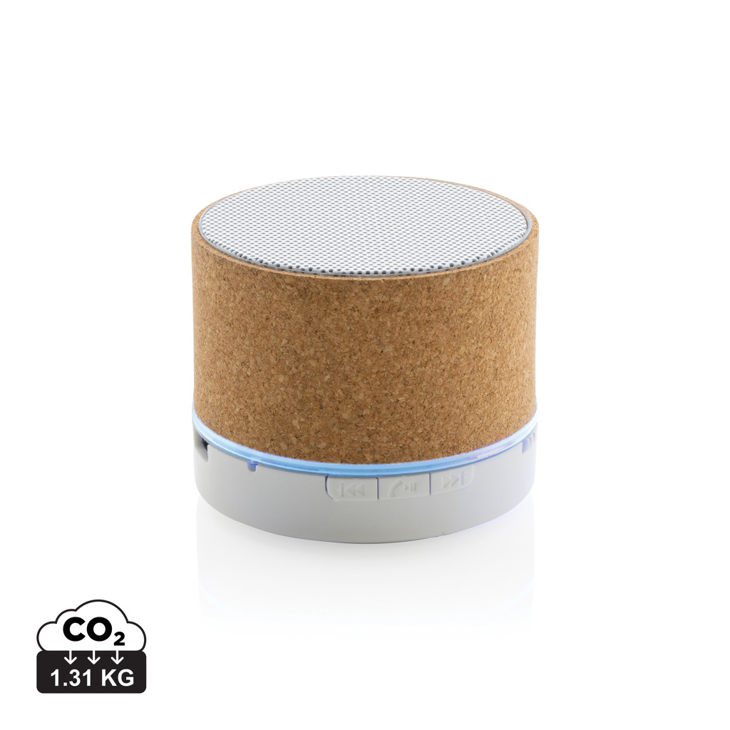 Altavoz inalámbrico personalizado de corcho FSC de 3W con luz integrada - Tecnología - Regalo Promocional Personalizado