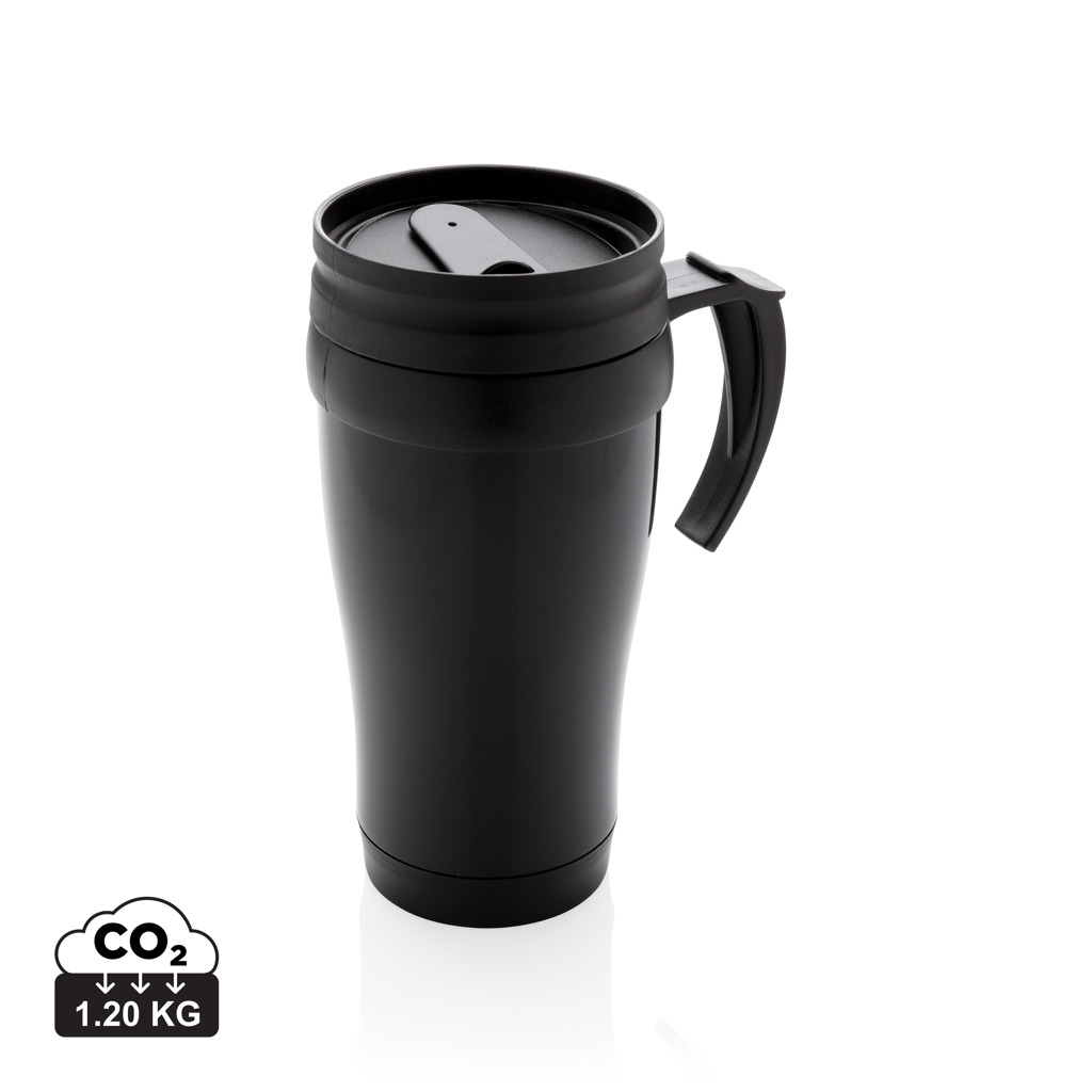 Taza de acero inoxidable personalizada con asa ABS negro - Tazas y vasos personalizados - Regalo Promocional Personalizado