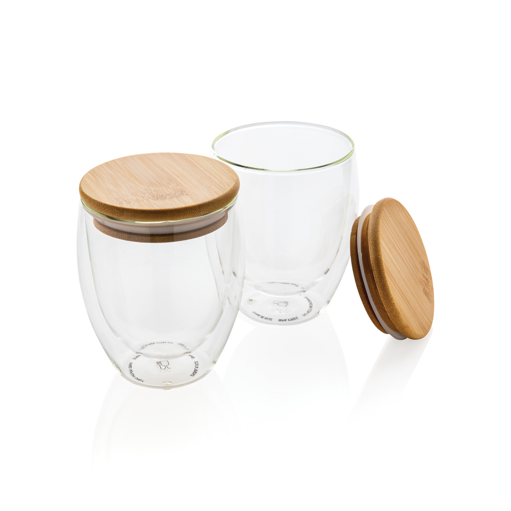 Vidrio personalizado de borosilicato doble pared con tapa bambú 250ml - Tazas y vasos personalizados - Regalo Promocional Personalizado - vista alternativa