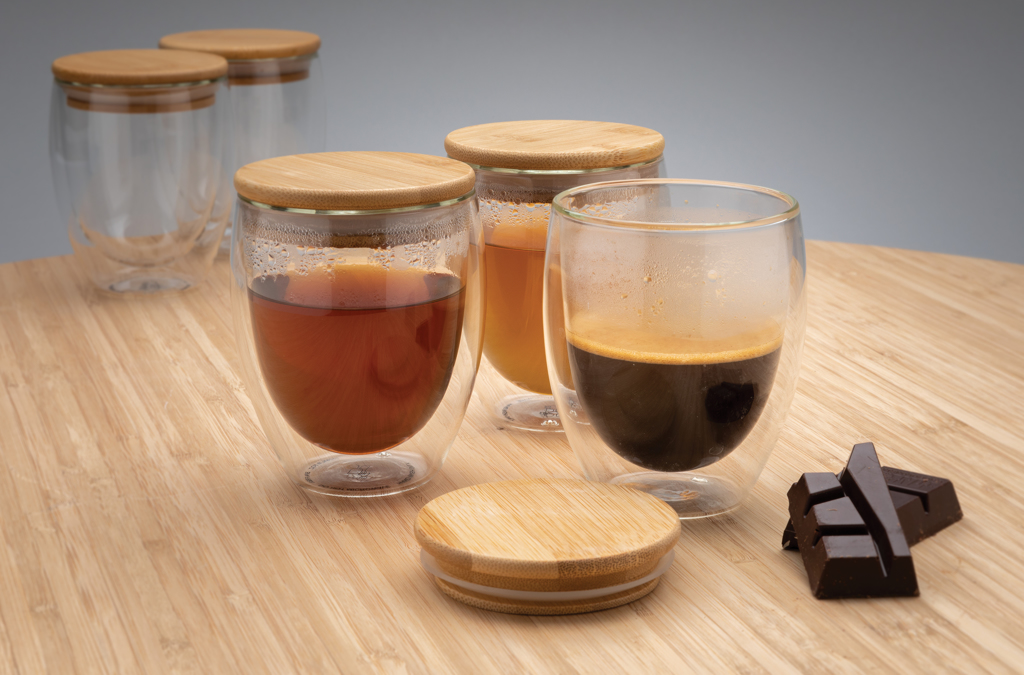 Vidrio personalizado de borosilicato doble pared con tapa bambú 250ml - Tazas y vasos personalizados - Regalo Promocional Personalizado - imagen 9