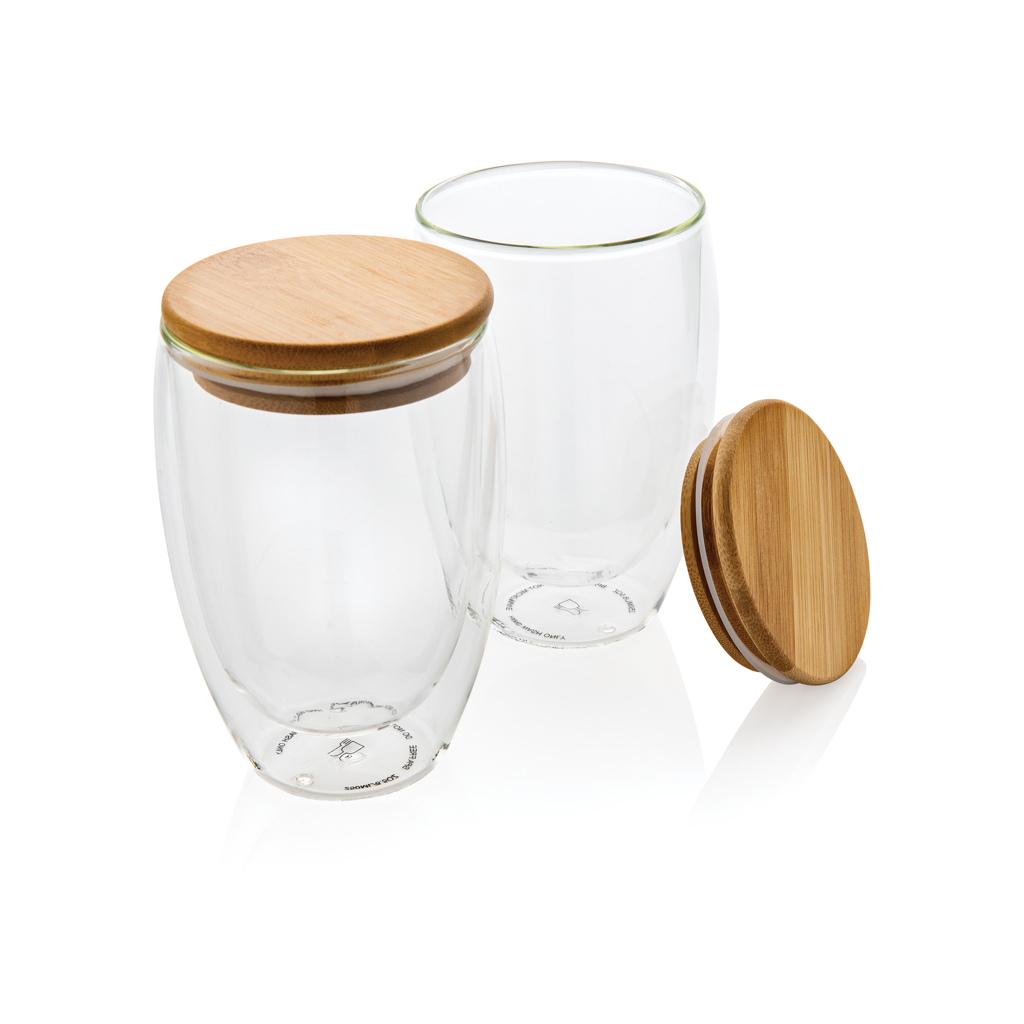 Vidrio personalizado de borosilicato doble pared con tapa bambú 350ml - Tazas y vasos personalizados - Regalo Promocional Personalizado - imagen 2