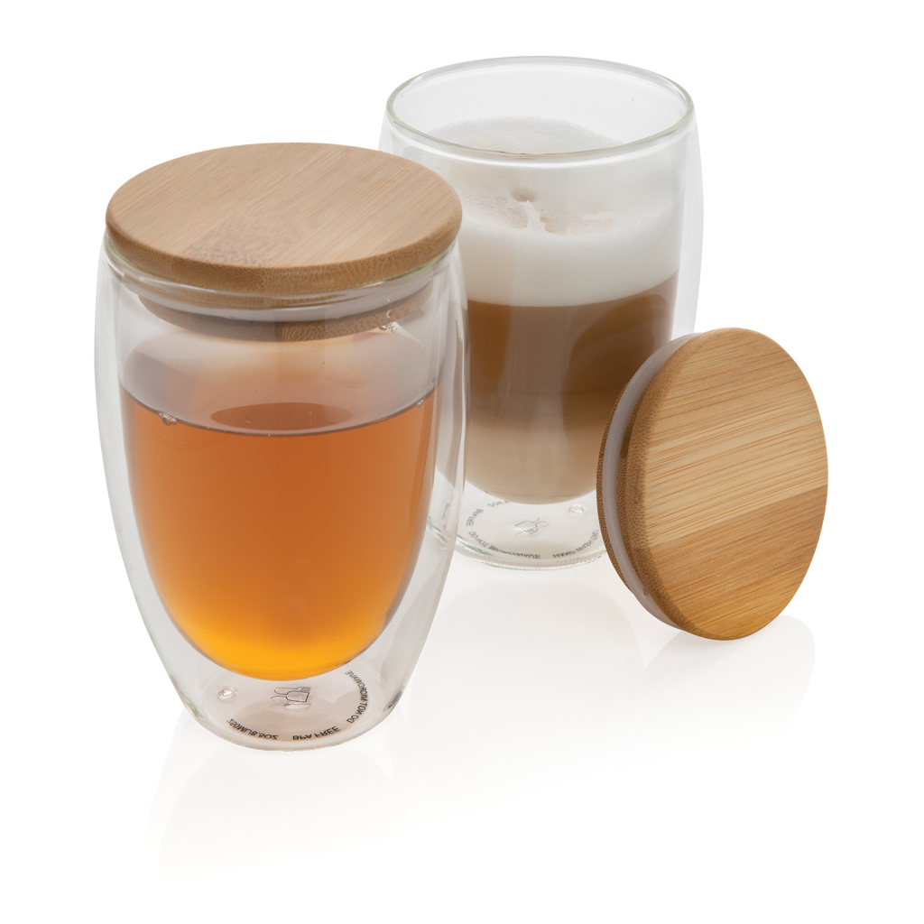 Vidrio personalizado de borosilicato doble pared con tapa bambú 350ml - Tazas y vasos personalizados - Regalo Promocional Personalizado - imagen 4