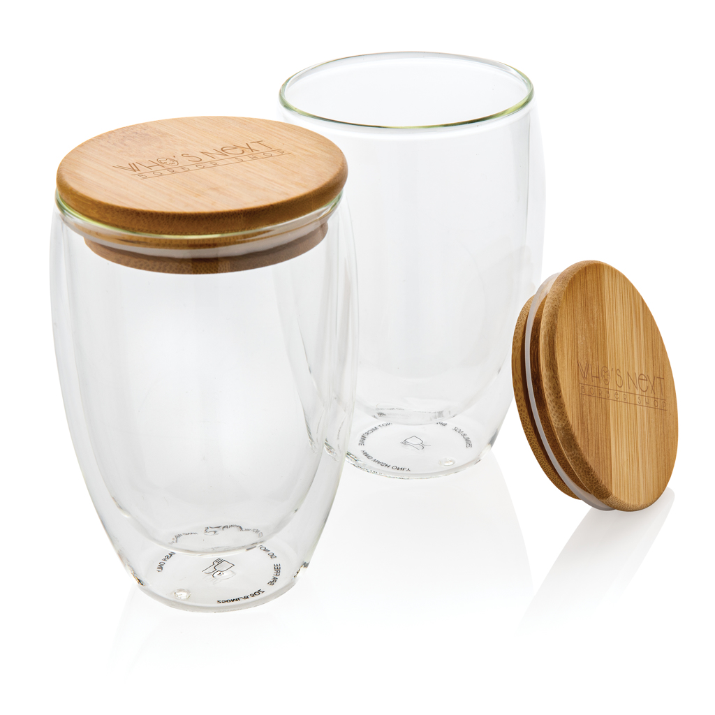 Vidrio personalizado de borosilicato doble pared con tapa bambú 350ml - Tazas y vasos personalizados - Regalo Promocional Personalizado - imagen 6