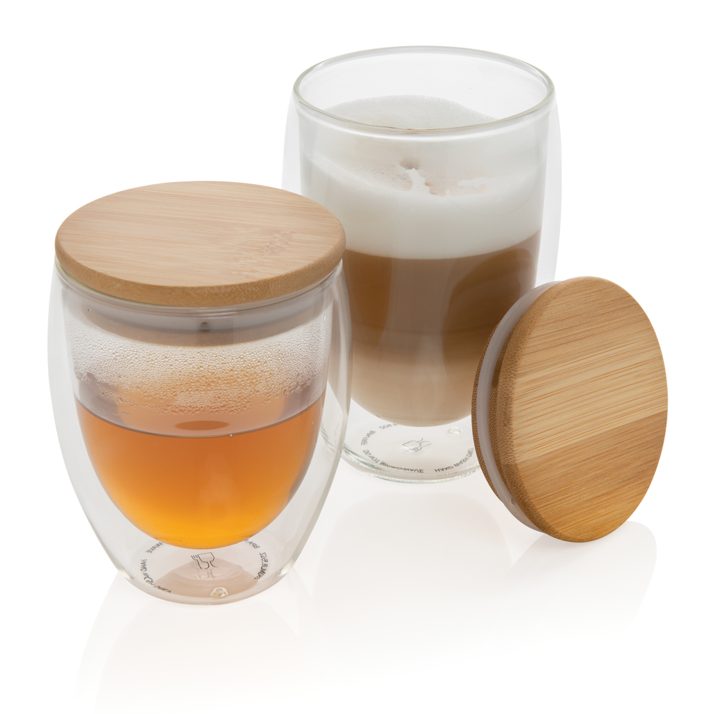 Vidrio personalizado de borosilicato doble pared con tapa bambú 350ml - Tazas y vasos personalizados - Regalo Promocional Personalizado - imagen 8