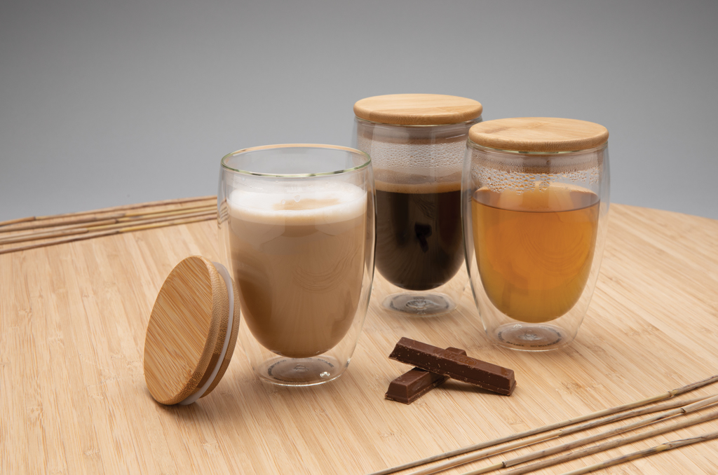 Vidrio personalizado de borosilicato doble pared con tapa bambú 350ml - Tazas y vasos personalizados - Regalo Promocional Personalizado - imagen 9