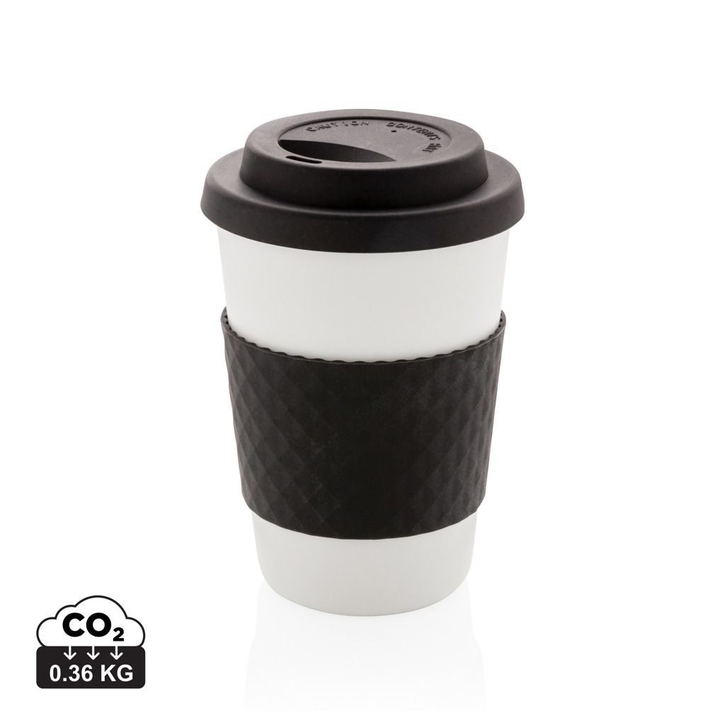 Taza de café personalizada reutilizable 270ml con funda silicona