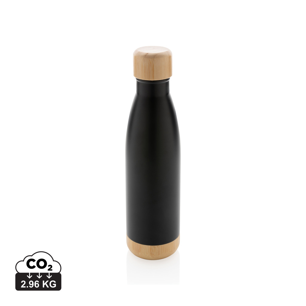 Botella de acero inoxidable personalizada al vacío con tapa y fondo de bambú de 520ml - Termos personalizados - Regalo Promocional Personalizado